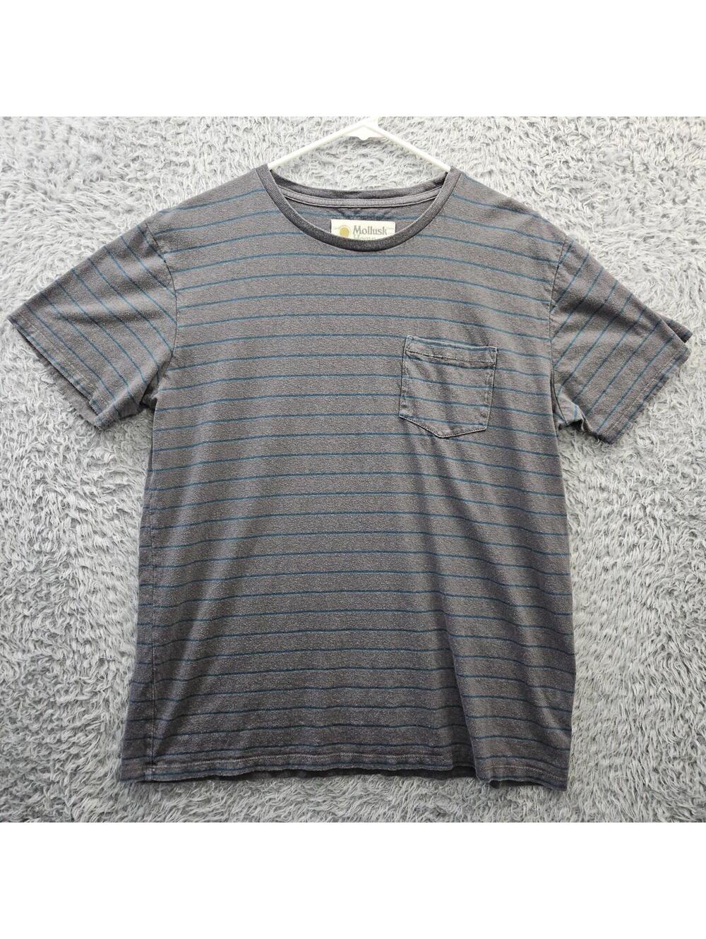 Mollusk Hemp Pocket T Shirt Men L Gray Stripe Beach Surf Skater Heavyweight